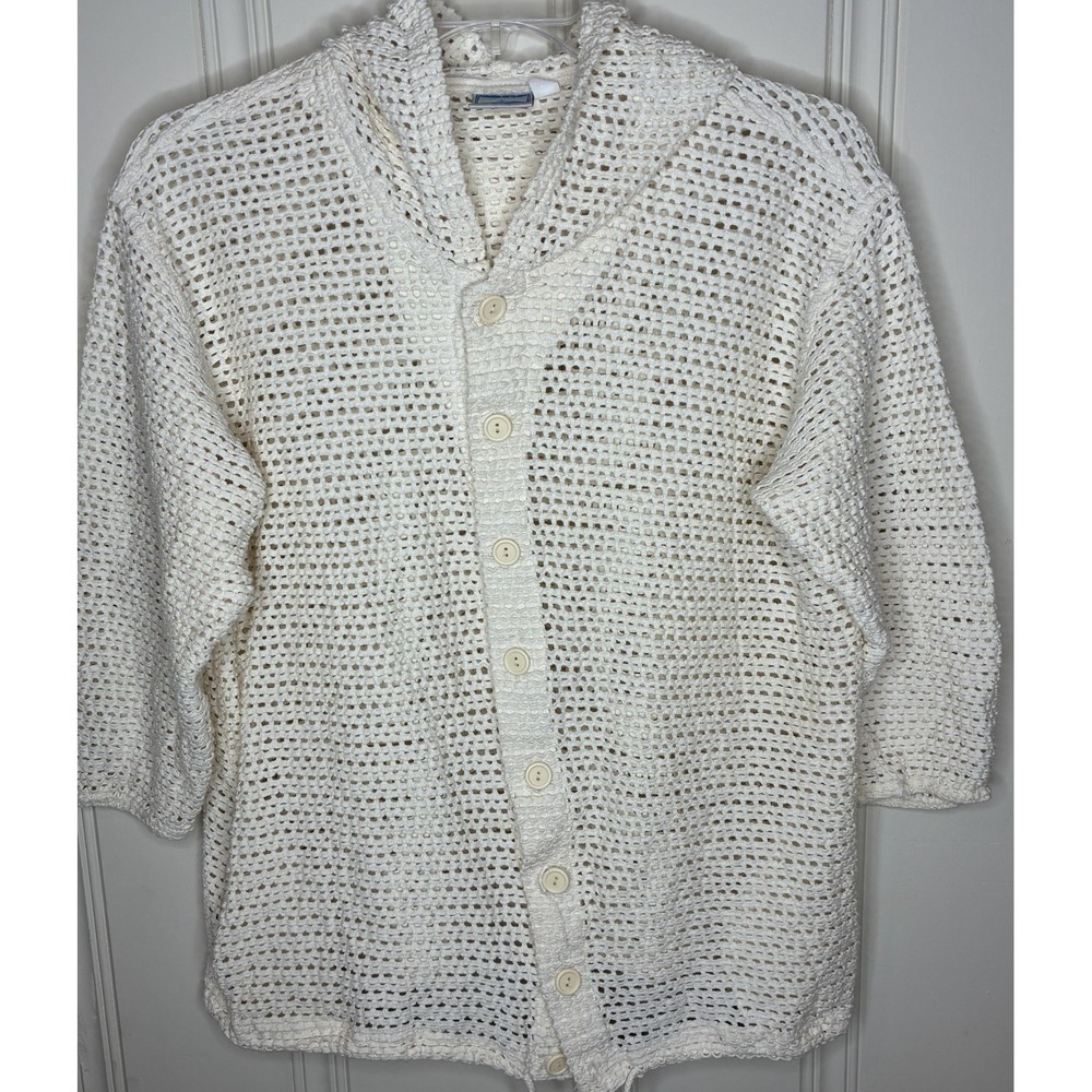 Baja Blue 100% Cotton Sz Med Hooded Coverup pockets 3/4 Sleeve Beach Cruise Vaca